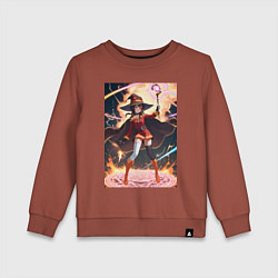 Свитшот хлопковый детский Мегумин колдует взрывную магию, цвет: кирпичный