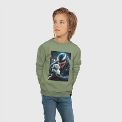 Свитшот хлопковый детский Venom and funny kitten with backpack, цвет: авокадо — фото 2