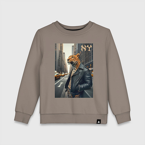 Детский свитшот Леопард-модник житель Нью-Йорка / Утренний латте – фото 1