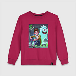 Свитшот хлопковый детский Морти и призрак Рика Санчеса - нейроарт фантазия, цвет: маджента