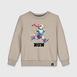 Свитшот хлопковый детский Заяц на тренировке, цвет: миндальный