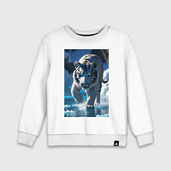 Свитшот хлопковый детский Белоснежный тигр крадется по льду, цвет: белый