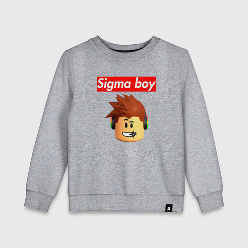 Детский свитшот Sigma boy roblox head - мем Роблокс Сигма бой / Меланж – фото 1