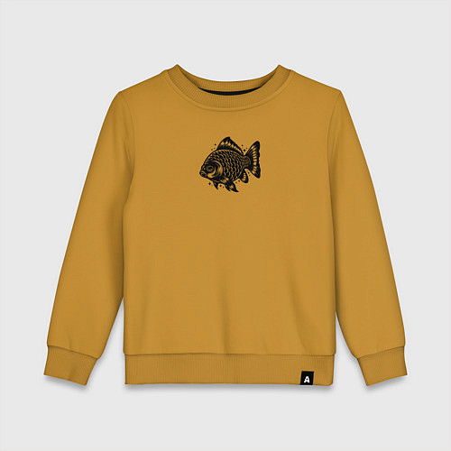 Детский свитшот Декоративная татуировка рыбы / Горчичный – фото 1