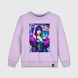 Свитшот хлопковый детский Девушка поп идол в мехах, цвет: лаванда