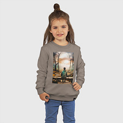 Свитшот хлопковый детский Мальчик на скамейке, цвет: утренний латте — фото 2