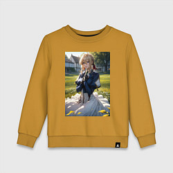 Свитшот хлопковый детский Вайолет Эвергарден на лугу, цвет: горчичный
