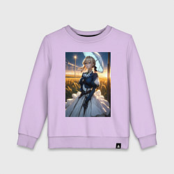 Свитшот хлопковый детский Вайолет Эвергарден на поле, цвет: лаванда
