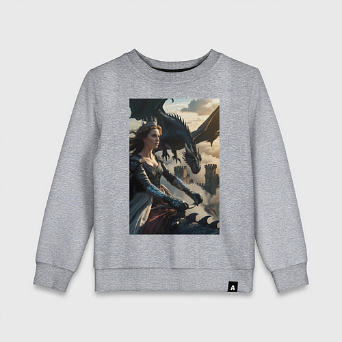 Детский свитшот Королева летит на драконе / Меланж – фото 1