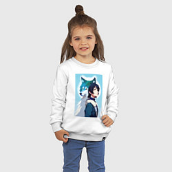 Свитшот хлопковый детский Мечтательная девчонка и волк - нейроарт, цвет: белый — фото 2