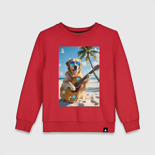 Детский свитшот Собака играет на гитаре / Красный – фото 1