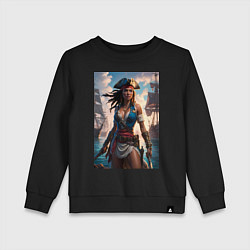 Детский свитшот Пиратка на фона флотилии кораблей