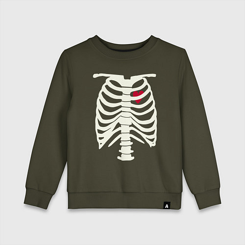 Детский свитшот Сердце в скелете / Хаки – фото 1