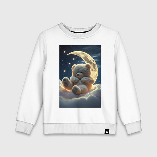 Детский свитшот Плюшевый мишка сидит на Луне / Белый – фото 1