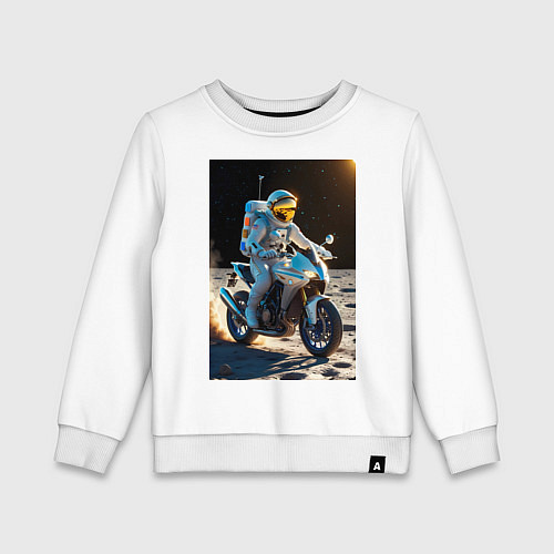 Детский свитшот Космонавт ездит на мотоцикле по Луне / Белый – фото 1