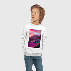 Свитшот хлопковый детский Суперкар едет по серпантину, цвет: белый — фото 2