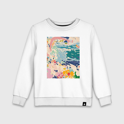 Детский свитшот Абстрактная картина с морем и цветами / Белый – фото 1