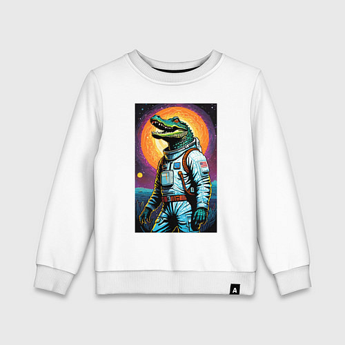 Детский свитшот Крокодил космонавт - нейроарт / Белый – фото 1