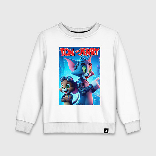Детский свитшот Том и Джерри - киберпанк фантазия / Белый – фото 1