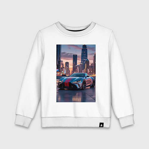 Детский свитшот Суперкар на фоне небоскребов / Белый – фото 1