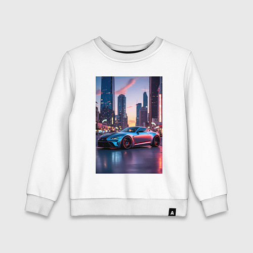 Детский свитшот Суперкар на фоне небоскребов / Белый – фото 1