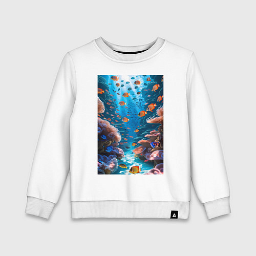 Детский свитшот Подводный коралловый риф с рыбками / Белый – фото 1