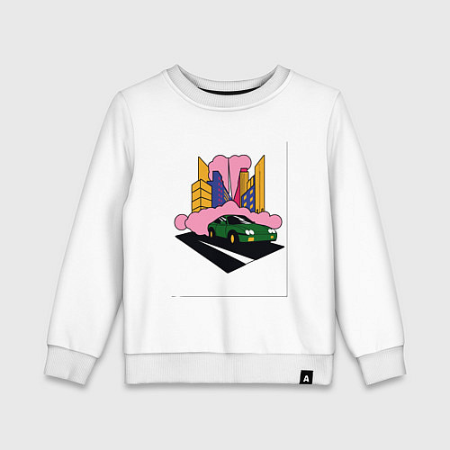 Детский свитшот Автомобиль в комикс-городе / Белый – фото 1