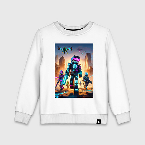 Детский свитшот Minecraft - cyberpunk ai art fantasy / Белый – фото 1