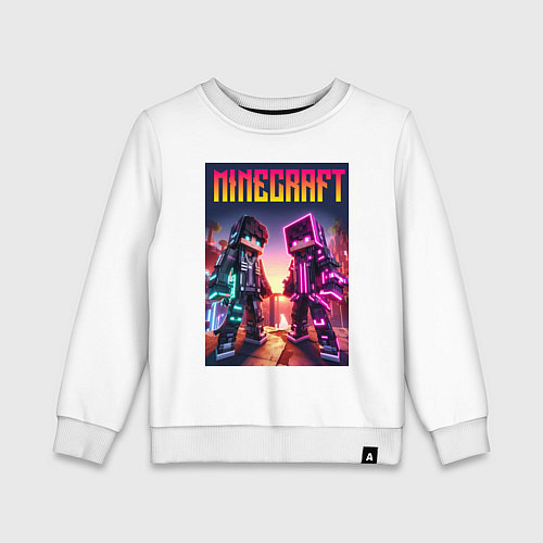 Детский свитшот Minecraft - neon fantasy ai art / Белый – фото 1