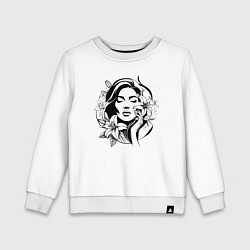 Свитшот хлопковый детский Лицо девушки в цветах, цвет: белый