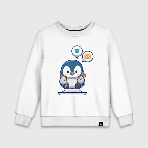 Детский свитшот Пингвин пишет письмо / Белый – фото 1