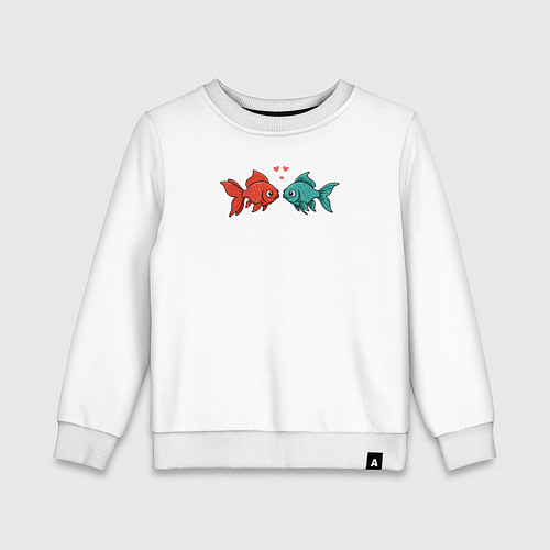 Детский свитшот Красная и бирюзовая рыбки с сердечками / Белый – фото 1