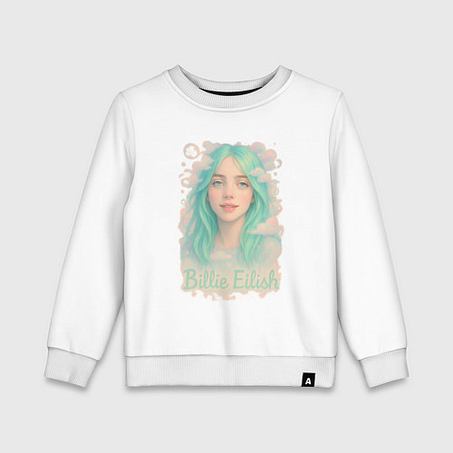 Детский свитшот Билли Айлиш с зелеными волосами / Белый – фото 1