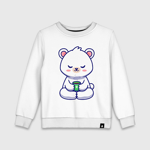 Детский свитшот Мишка на кофейном релаксе / Белый – фото 1