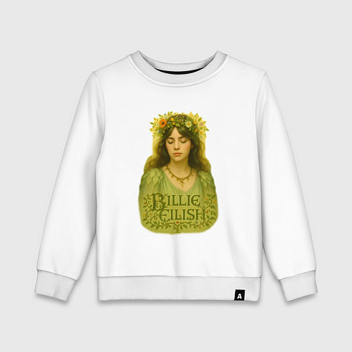 Детский свитшот Билли Айлиш с венком из цветов на голове / Белый – фото 1