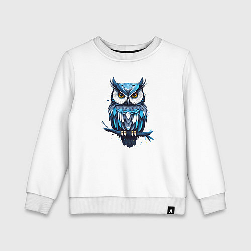 Детский свитшот Голубой филин на ветке / Белый – фото 1