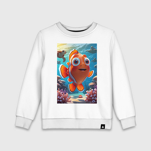 Детский свитшот Рыбка клоун плавает с черепахами / Белый – фото 1