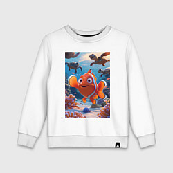 Свитшот хлопковый детский Рыбка клоун плавает с черепахами, цвет: белый