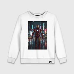 Свитшот хлопковый детский Железный человек посреди ночного города, цвет: белый