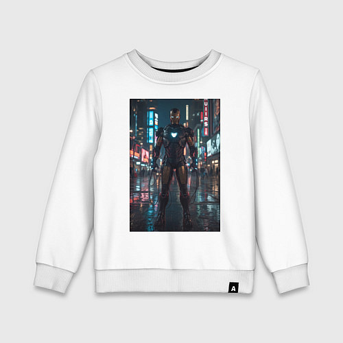 Детский свитшот Железный человек посреди ночного города / Белый – фото 1