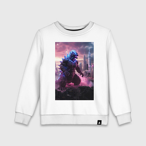 Детский свитшот Годзилла посреди мегаполиса / Белый – фото 1