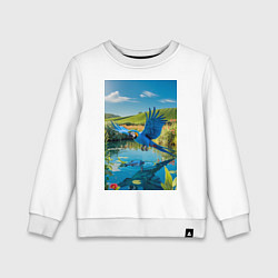 Свитшот хлопковый детский Попугай ловит рыбу, цвет: белый