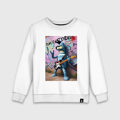 Детский свитшот Бендер лобает на гитаре - панк жив / Белый – фото 1