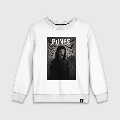 Детский свитшот Bones с желтыми горящими глазами / Белый – фото 1