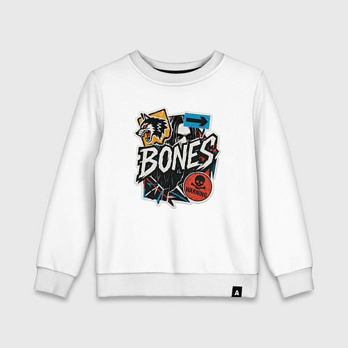 Детский свитшот Bones в стиле наклеек / Белый – фото 1