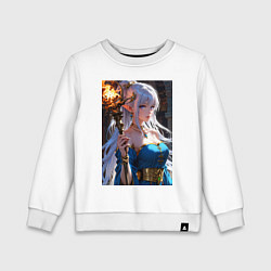 Свитшот хлопковый детский Прекрасная эльфийка-маг с шаром огня, цвет: белый
