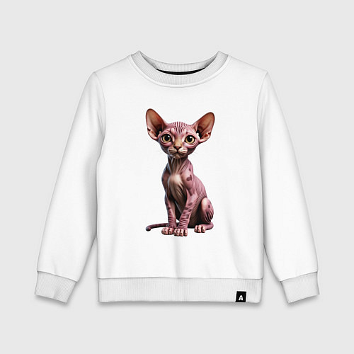 Детский свитшот Сфинкс сидящий и смотрящий со вниманием / Белый – фото 1