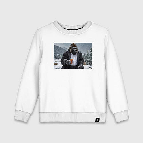 Детский свитшот Горилла в костюме: зимний релакс / Белый – фото 1