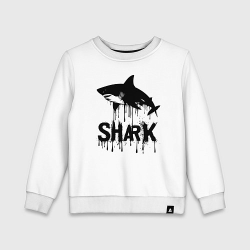 Детский свитшот Черная акула с каплями / Белый – фото 1