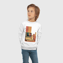 Свитшот хлопковый детский Рыжий кот сидит у старого компьютера ретро поп-арт, цвет: белый — фото 2